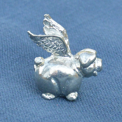 Flying Pig Figurine, Flying Pig Miniature, Flyping Pig Sculpture, Handmade, in Fine Pewter, by William Sturt