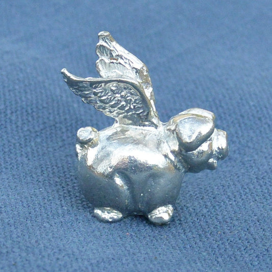 Flying Pig Figurine, Flying Pig Miniature, Flyping Pig Sculpture, Handmade, in Fine Pewter, by William Sturt