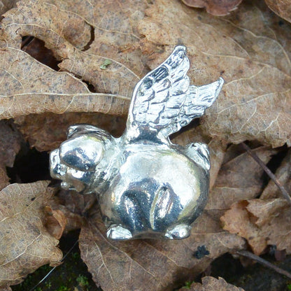 Flying Pig Figurine, Flying Pig Miniature, Flyping Pig Sculpture, Handmade, in Fine Pewter, by William Sturt