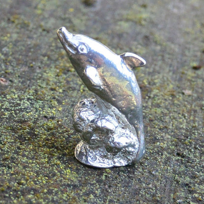 Dolphin Figurine, Lucky Dolphin, Miniature, Dolphin Totem, Handmade, in Fine Pewter, by William Sturt