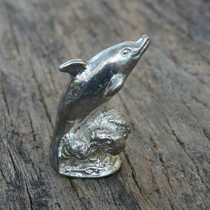 Dolphin Figurine, Lucky Dolphin, Miniature, Dolphin Totem, Handmade, in Fine Pewter, by William Sturt