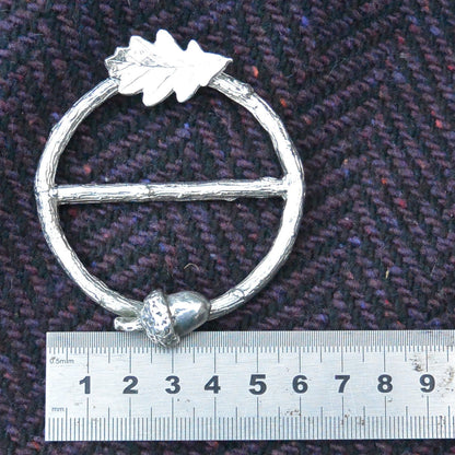 Oak Leaf and Acorn Scarf Ring (Top & Bottom), Oak Twig Circle, Handcast Pewter, Polished Finish