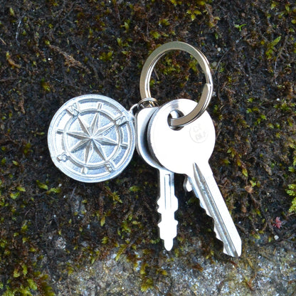 Compass Travel Keyring, Traveller Keychain, Handmade, by William Sturt, in Fine Pewter
