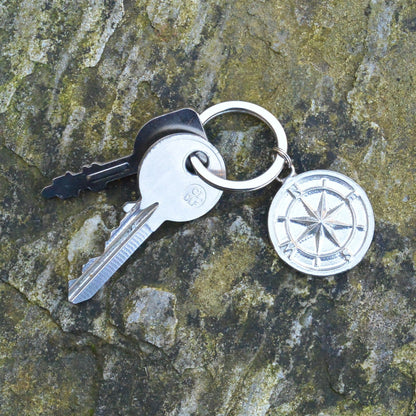Compass Travel Keyring, Traveller Keychain, Handmade, by William Sturt, in Fine Pewter