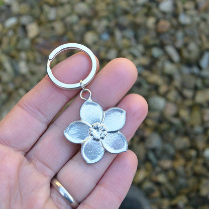 Forget Me Not Keyring, Flower Key Fob, Handmade, by William Sturt, in Fine Pewter
