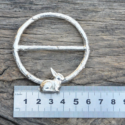 Rabbit Scarf Ring, Oak Twig Circle, Handcast Pewter, Polished Finish