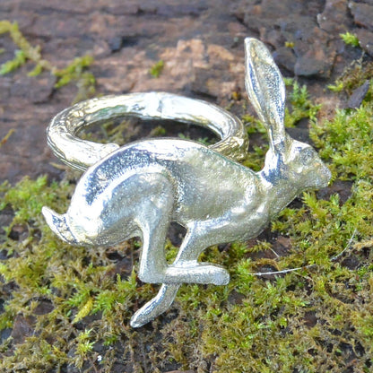 Running Hare Scarf Ring, Handcast Pewter, Polished Finish
