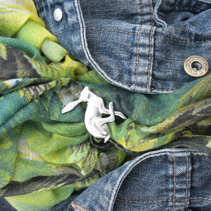 Running Hare Scarf Ring, Handcast Pewter, Polished Finish