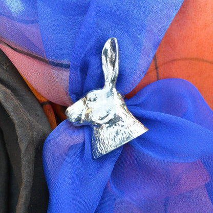 Hare Head Scarf Ring, Handcast Pewter, Polished Finish