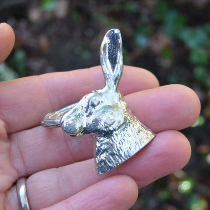 Hare Head Scarf Ring, Handcast Pewter, Polished Finish