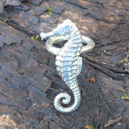 Seahorse Scarf Ring,Handcast Pewter, Polished Finish