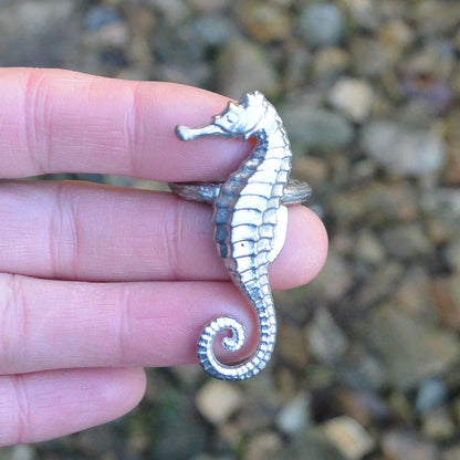 Seahorse Scarf Ring,Handcast Pewter, Polished Finish