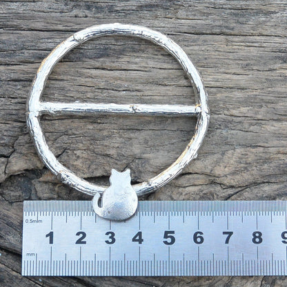 Cat Scarf Ring, Oak Twig Circle, Handcast Pewter, Polished Finish