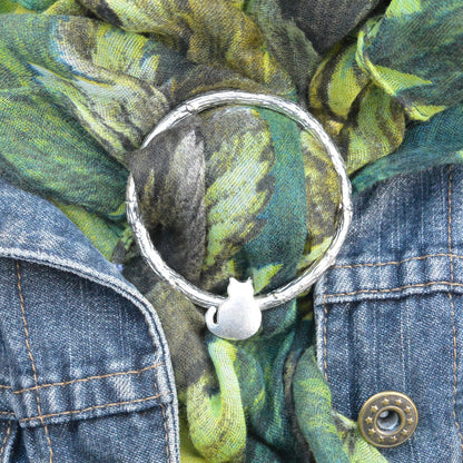 Cat Scarf Ring, Oak Twig Circle, Handcast Pewter, Polished Finish