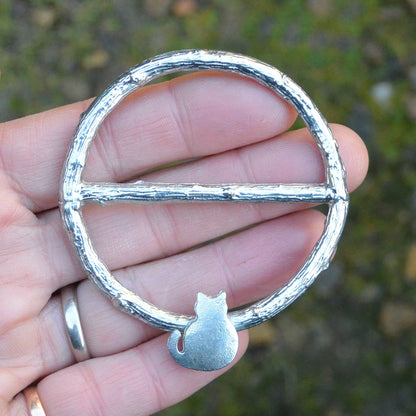 Cat Scarf Ring, Oak Twig Circle, Handcast Pewter, Polished Finish
