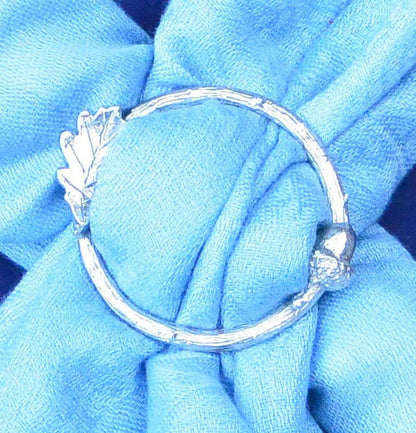 Oak Leaf and Acorn Scarf Ring (Side by Side), Oak Twig Circle, Handcast Pewter, Polished Finish