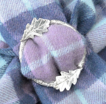 Oak Leaf Scarf Ring (Top & Bottom), Oak Twig Circle, Handcast Pewter, Polished Finish