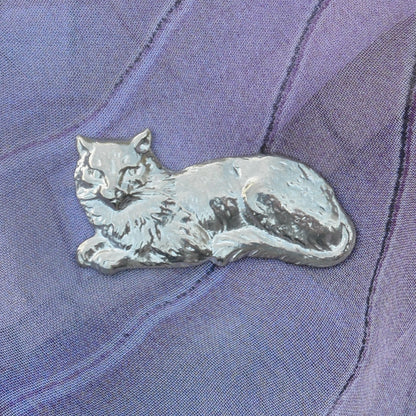 Cat Brooch (Lying Design), Handcast Pewter, Polished Finish
