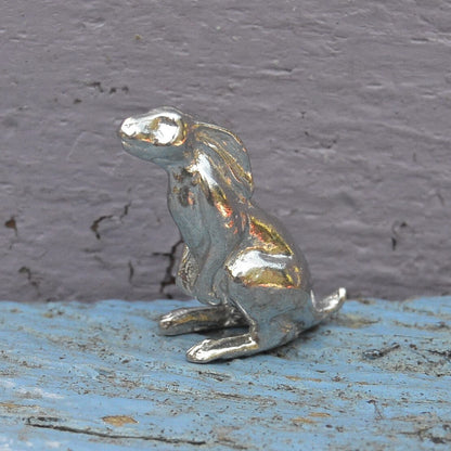 Moon Gazing Hare Figurine, Miniature Hare, Handmade, in Fine Pewter, by William Sturt