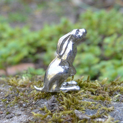 Moon Gazing Hare Figurine, Miniature Hare, Handmade, in Fine Pewter, by William Sturt