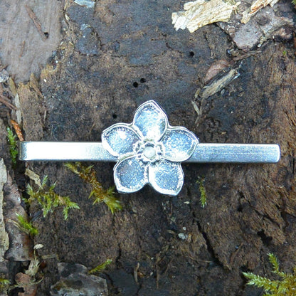 Forget Me Not Tie Clip, Handcast Pewter Tie Clip, Polished Finish