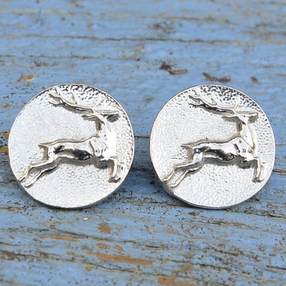 Stag Cufflinks, Handcast Pewter Cufflinks, Polished Finish