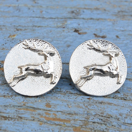 Stag Cufflinks, Handcast Pewter Cufflinks, Polished Finish