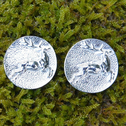 Stag Cufflinks, Handcast Pewter Cufflinks, Polished Finish