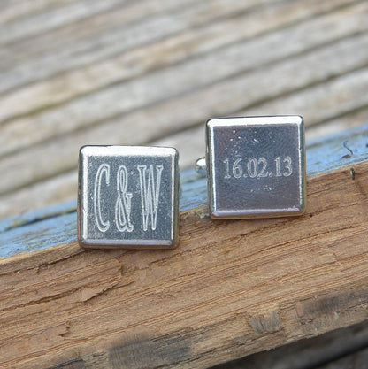 Personalised Square Cufflinks, Handcast Pewter Cufflinks, Polished Finish