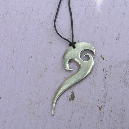 Maori Axe Pendant Necklace, Handcast Pewter Pendant on Adjustable Waxed Cord