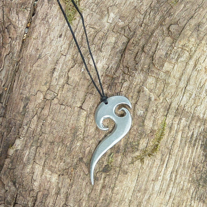 Maori Axe Pendant Necklace, Handcast Pewter Pendant on Adjustable Waxed Cord