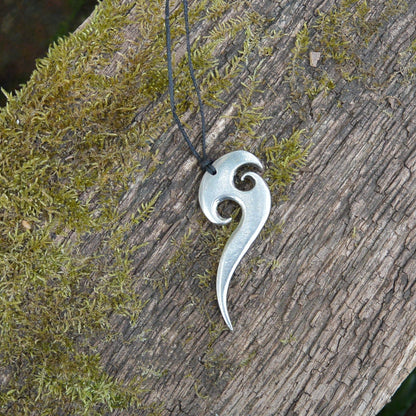 Maori Axe Pendant Necklace, Handcast Pewter Pendant on Adjustable Waxed Cord