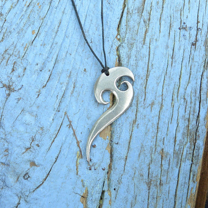 Maori Axe Pendant Necklace, Handcast Pewter Pendant on Adjustable Waxed Cord