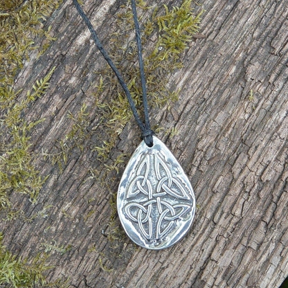 Triquetra Pendant Necklace (Drop Design), Handcast Pewter Pendant on Adjustable Waxed Cord