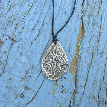 Triquetra Pendant Necklace (Drop Design), Handcast Pewter Pendant on Adjustable Waxed Cord