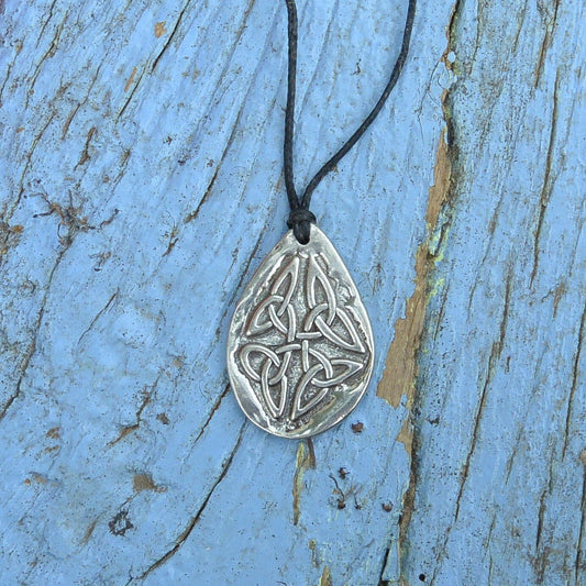 Triquetra Pendant Necklace (Drop Design), Handcast Pewter Pendant on Adjustable Waxed Cord