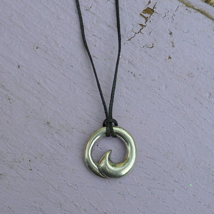 Wave Pendant Necklace (Small), Handcast Pewter on Adjustable Waxed Cord
