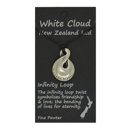 Simple Infinity Loop Pendant Necklace, Handcast Pewter Pendant on Adjustable Waxed Cord