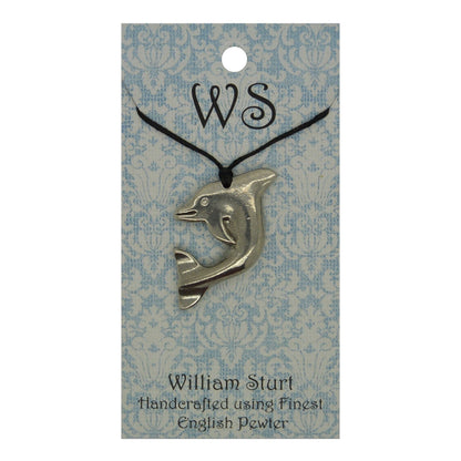 Leaping Dolphin Pendant Necklace, Handcast Pewter Pendant on Adjustable Waxed Cord