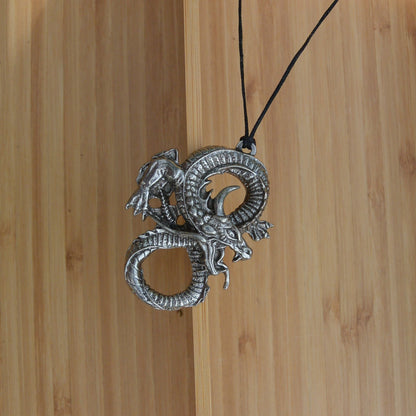Dragon Pendant Necklace, Handcast Pewter on Adjustable Waxed Cord