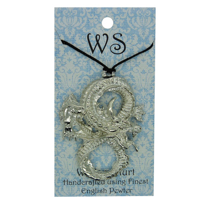 Dragon Pendant Necklace, Handcast Pewter on Adjustable Waxed Cord