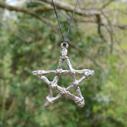 Pentagram Pendant Necklace, Handcast Pewter on Adjustable Waxed Cord