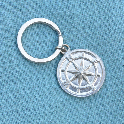 Compass Travel Keyring, Traveller Keychain, Handmade, by William Sturt, in Fine Pewter