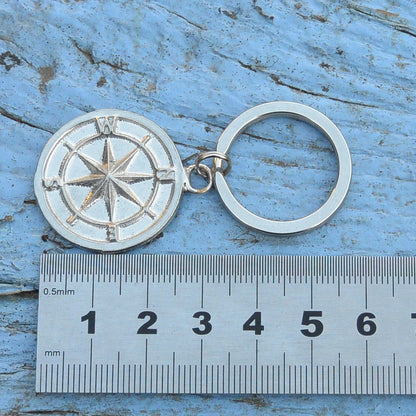Compass Travel Keyring, Traveller Keychain, Handmade, by William Sturt, in Fine Pewter
