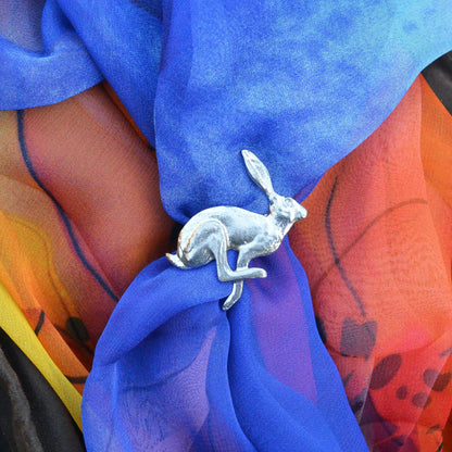 Running Hare Scarf Ring, Handcast Pewter, Polished Finish