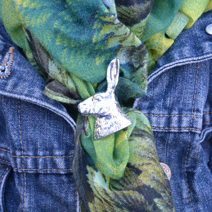 Hare Head Scarf Ring, Handcast Pewter, Polished Finish