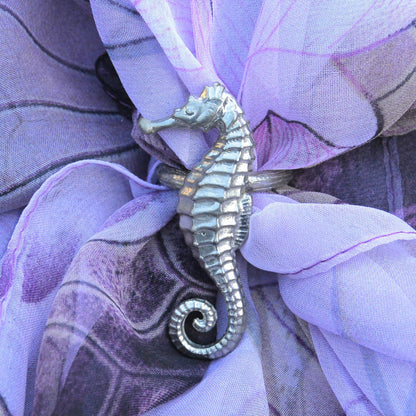 Seahorse Scarf Ring,Handcast Pewter, Polished Finish