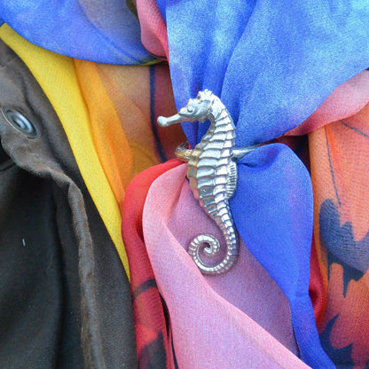 Seahorse Scarf Ring,Handcast Pewter, Polished Finish