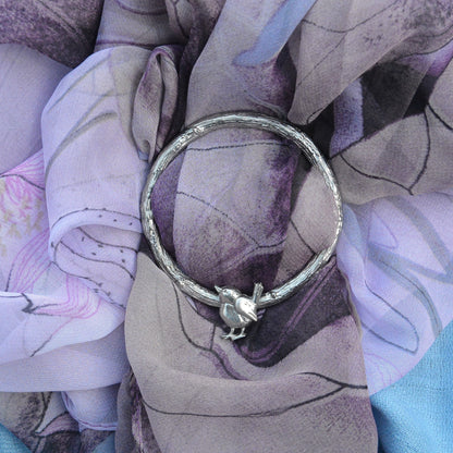 Wren Scarf Ring, Oak Twig Circle, Handcast Pewter, Polished Finish