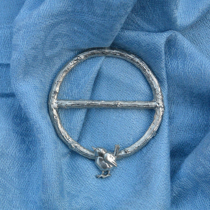 Wren Scarf Ring, Oak Twig Circle, Handcast Pewter, Polished Finish